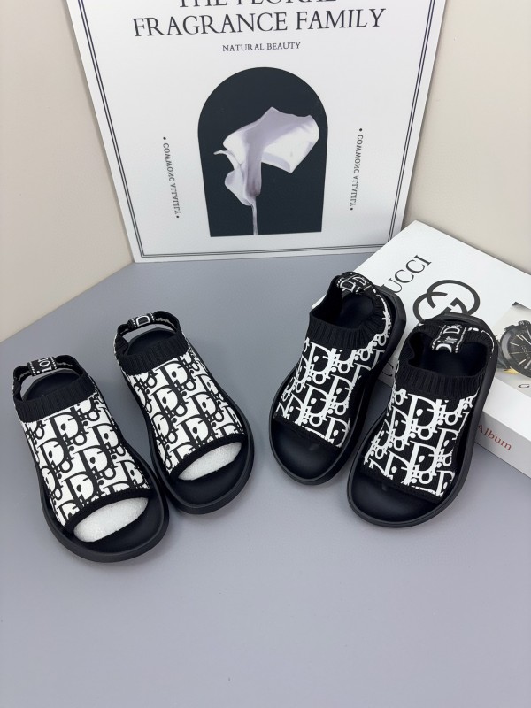 2025 Kids Dior Black White Fabric Sandals