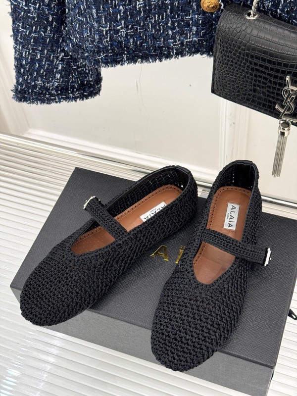 2025 Women AlAIA Black Woven Leather Mary Jane KFY00310
