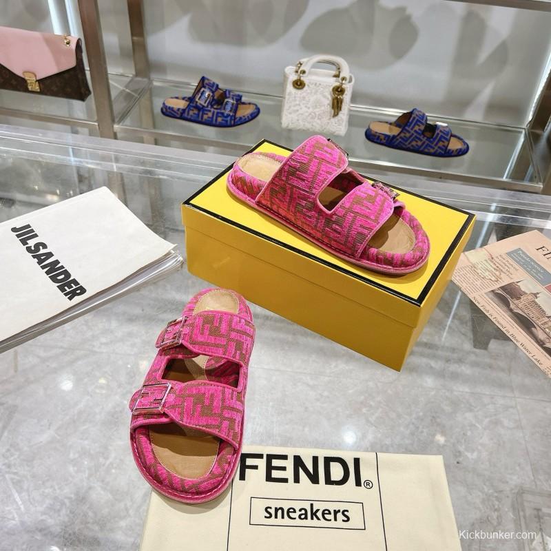 2025 Slippers Fendi Pink Jacquard Fabric Flat Buckle MJ00230