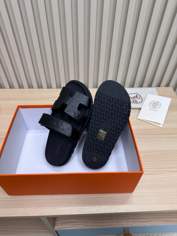 2025 Slippers Hermès Black Leather Slippers
