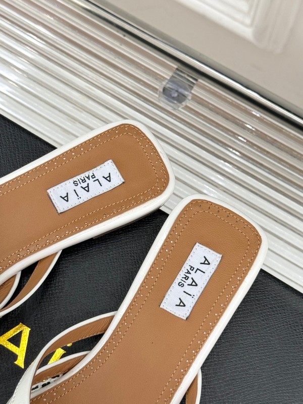 2025 Slippers AlAIA White Leather Mesh Flat Shoes