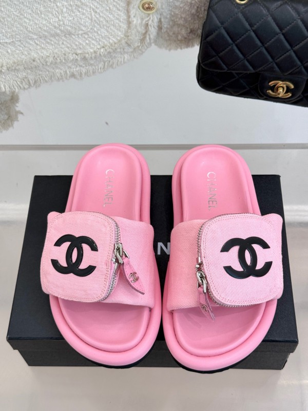 2025 Women Chanel Pink Fabric Slippers KFY00220