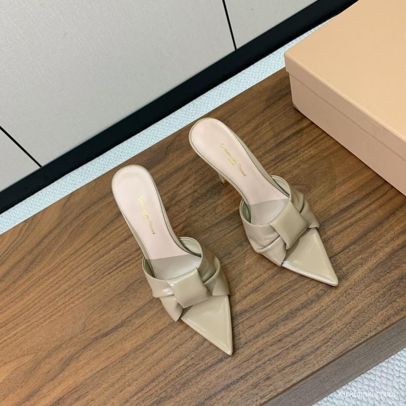 2025 Women Gianvito Rossi Beige Leather Pointed Toe High Heel Mule