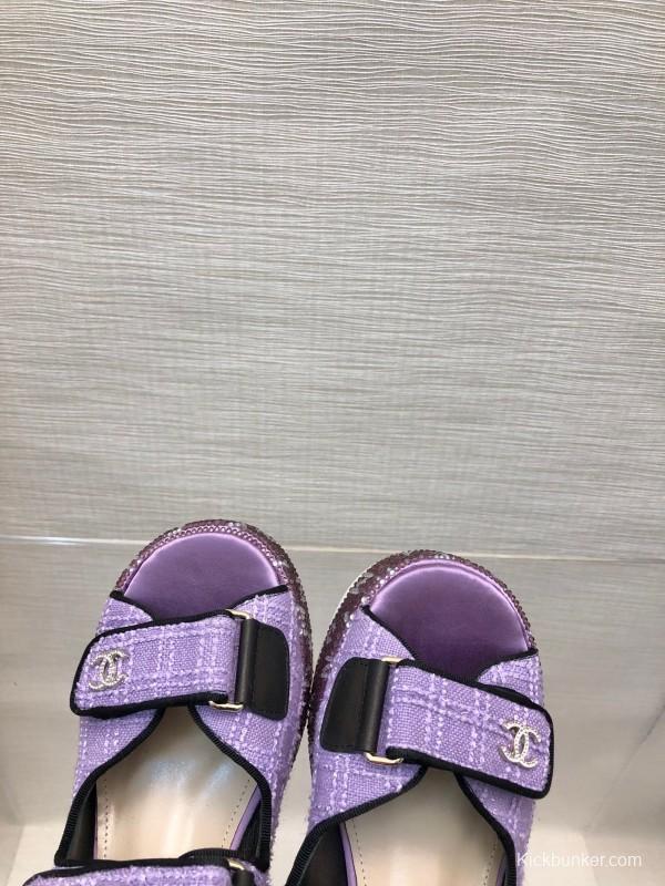 2025 Slippers Chanel Purple Fabric Wedge Sandals