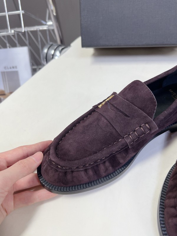 2025 Women Yves Saint Laurent Dark Purple Suede Loafers KFY00350