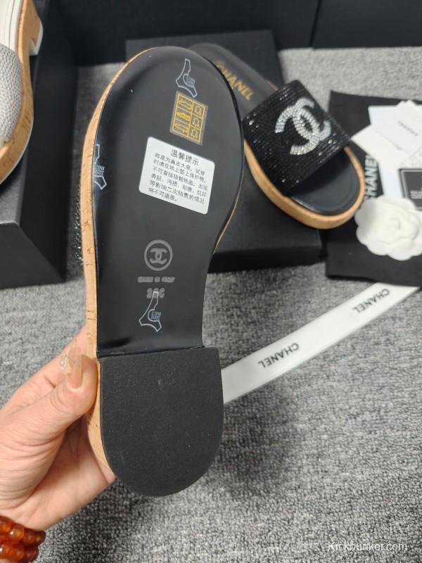 2025 Slippers Chanel Black Crystal Women