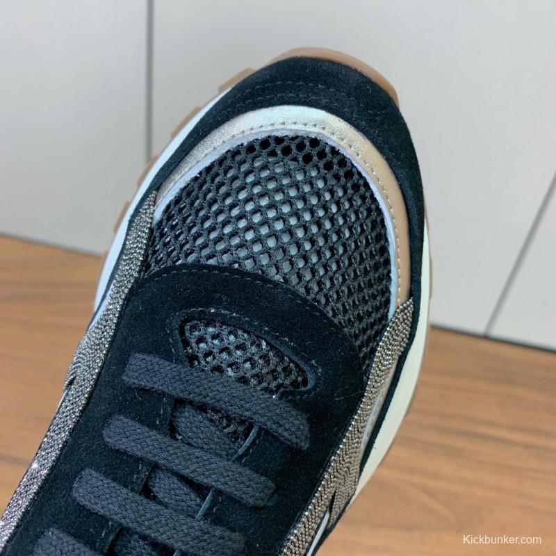 2025 Women Brunello Cucinelli Black Rose Gold Mesh Suede Leather Sneaker