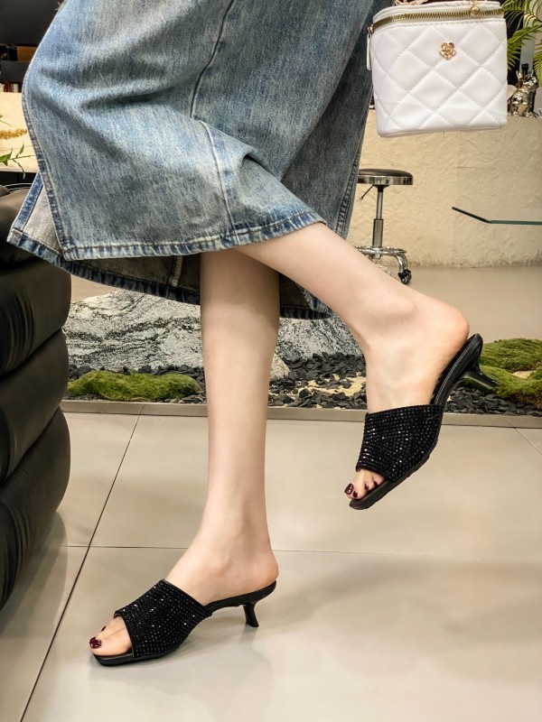 2025 Women Loewe Black Leather Heels LY00240