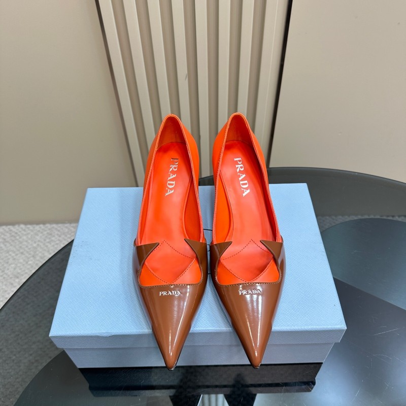 2025 Women Prada Orange Brown Leather Heels KFY00310