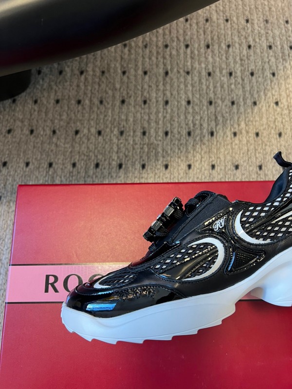 2025 Women Roger Vivier Black Leather Mesh Sneakers