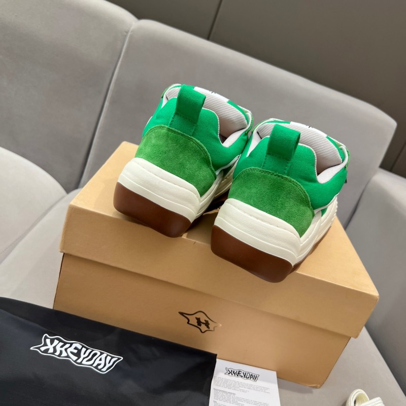 2025 Unisex HEYDAY Green White Canvas Leather Wave Sneakers KFY00260
