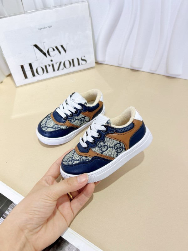2024 Kids Gucci Blue Brown Canvas Leather Sneakers
