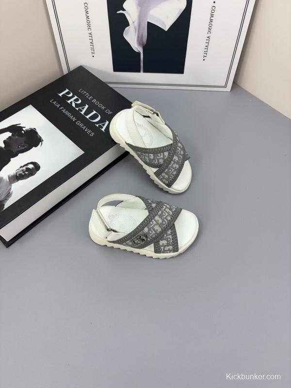 2025 Kids Dior Black White Fabric Sandals