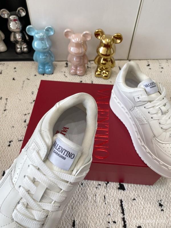 2025 Women Valentino White Leather Platform Sneakers LY00340