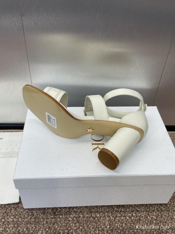 2025 Women Dior White Calfskin Leather Sandals Ankle Strap