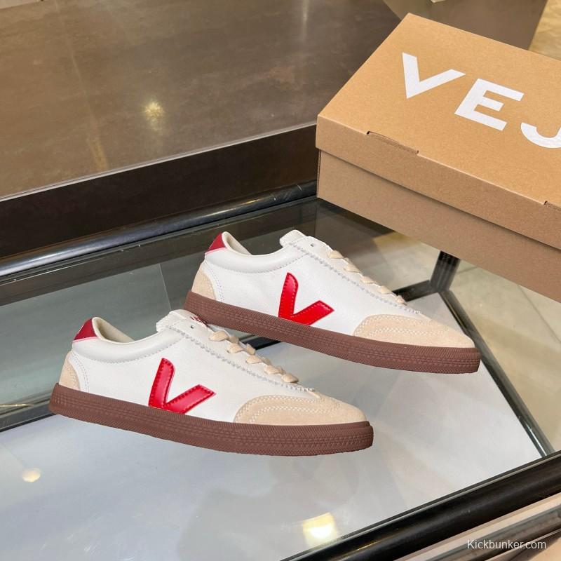 2025 Women VEJA White Red Suede Leather Low Top Sneakers