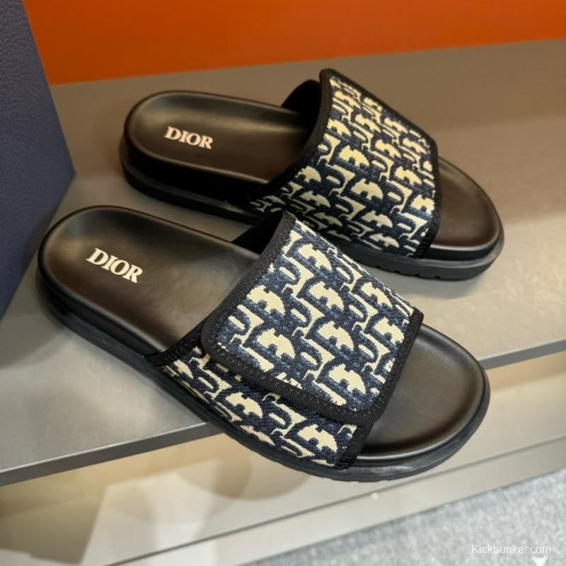 2024 Dior Black Canvas Slippers MJ00180