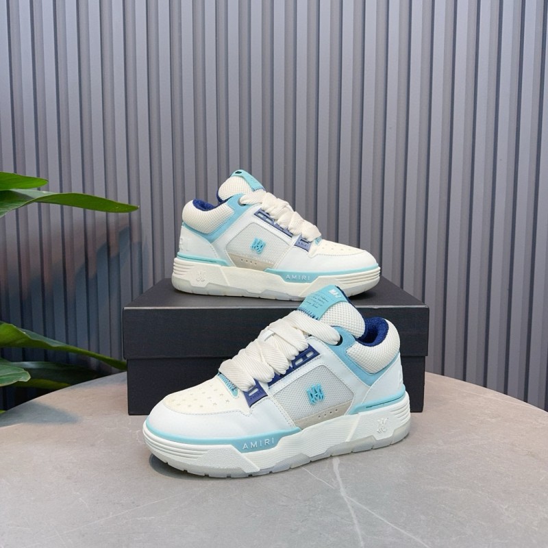 2024 Unisex Amiri White Light Blue Leather Mesh Sneakers MJ00360