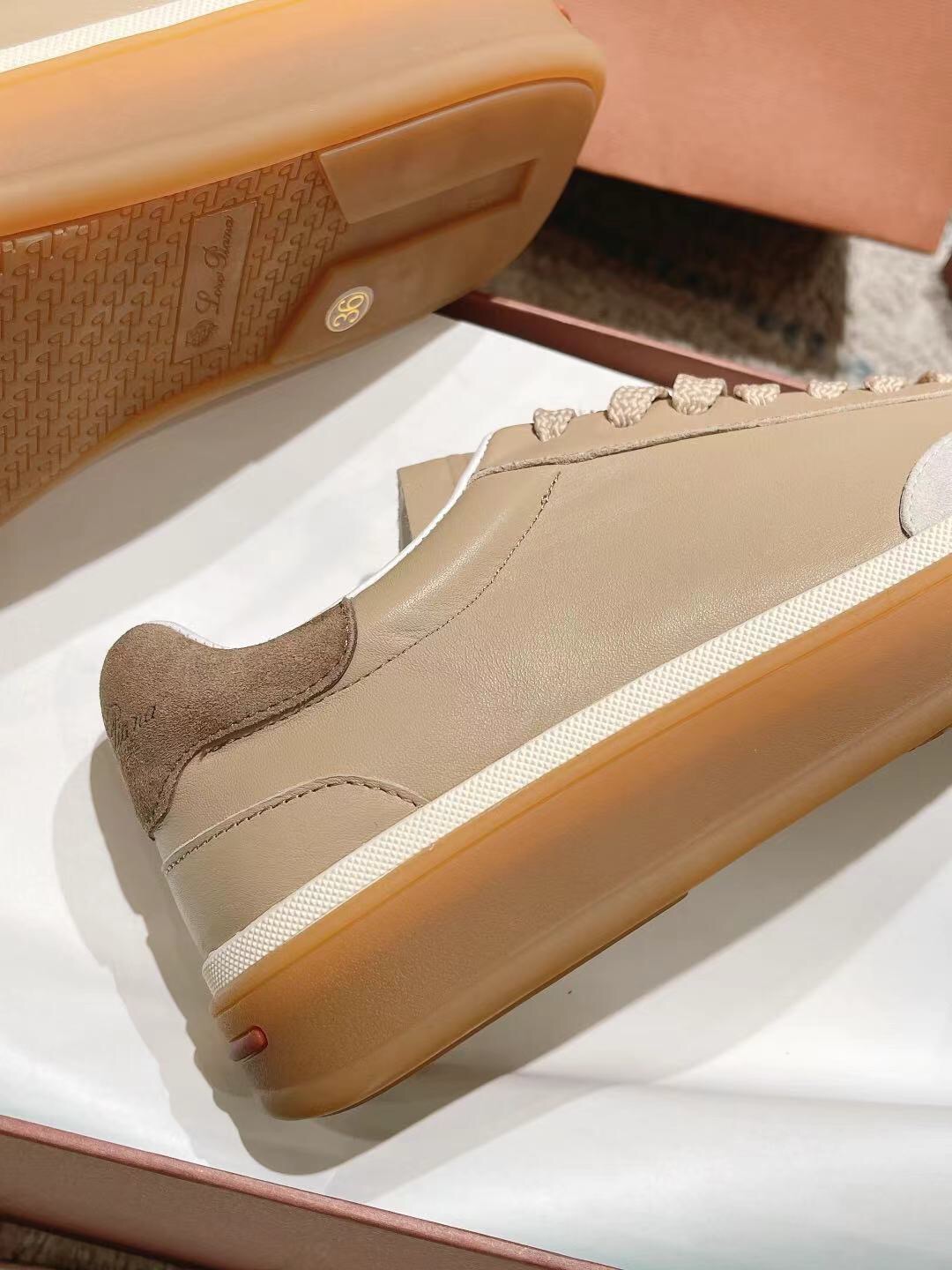 2025 Unisex Le Parmentier Beige White Leather Sneakers Top Version LY00320(F)/LY00330(M)