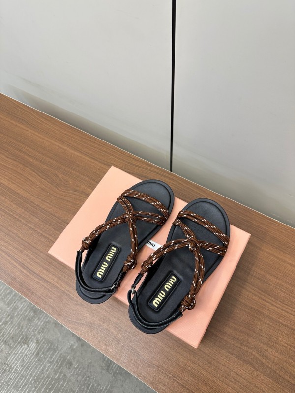 2025 Women Miu Miu Brown Leather Sandals