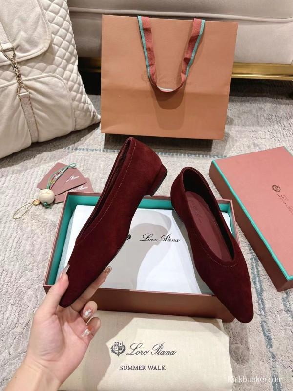 2025 Women LP Burgundy Suede Ballet Flat