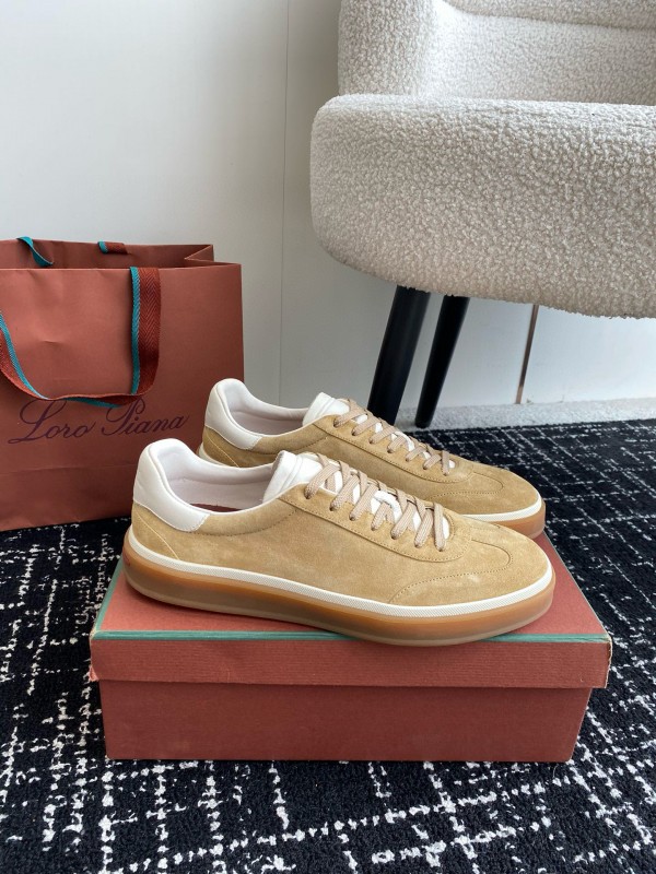 2024 Unisex Loro Piana Beige White Leather Suede Casual Shoes MJ00320