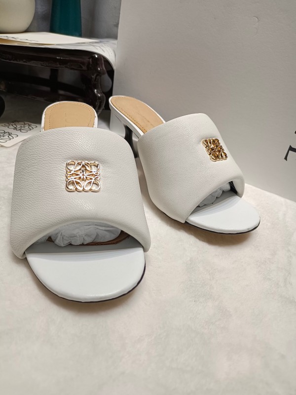 2025 Women Loewe White Leather Slide Heels LY00270