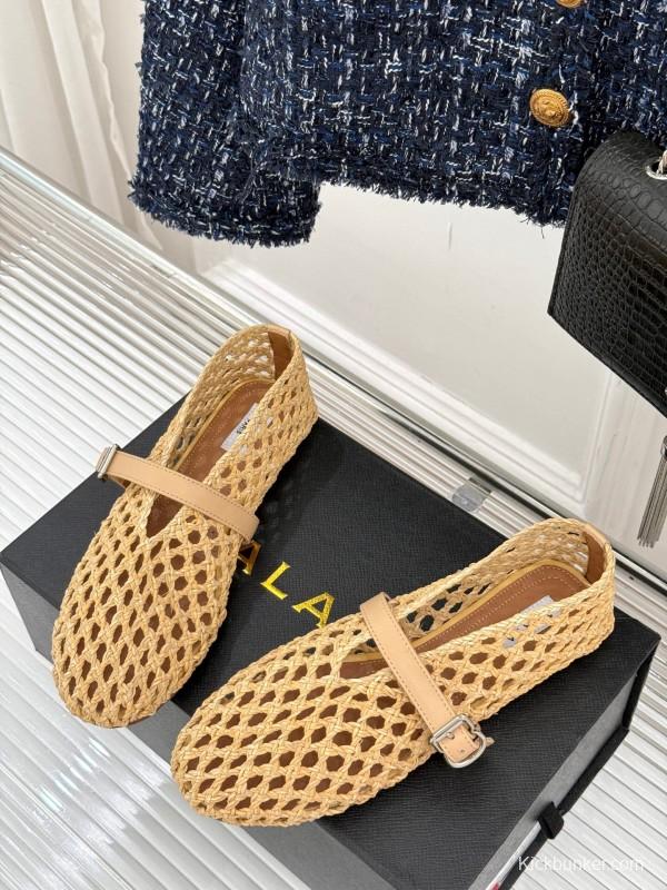 2025 Women AlAIA Beige Woven Leather Mary Jane