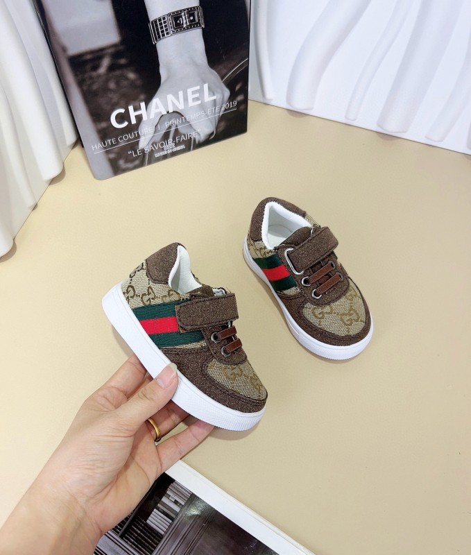 2024 Kids Gucci Brown Green Canvas Sneakers