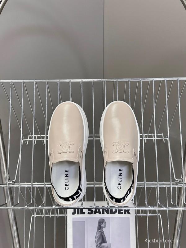2025 Women Celine Beige Leather Slip-On Sneakers