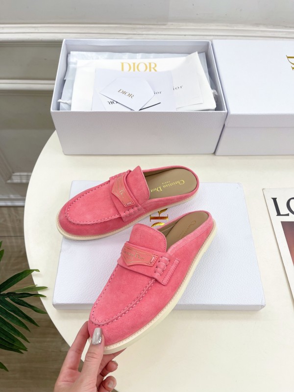 2025 Women Dior Pink Suede Loafers Slip-on Casual Handmade Stylish LY00360(F)