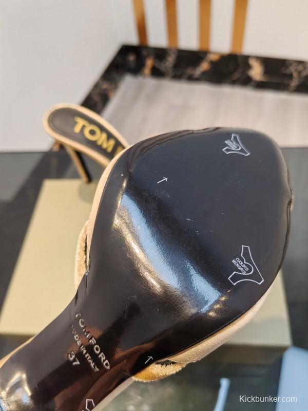 2025 Women TOM FORD Beige Suede High Heel Open Back Sandals KFY00290