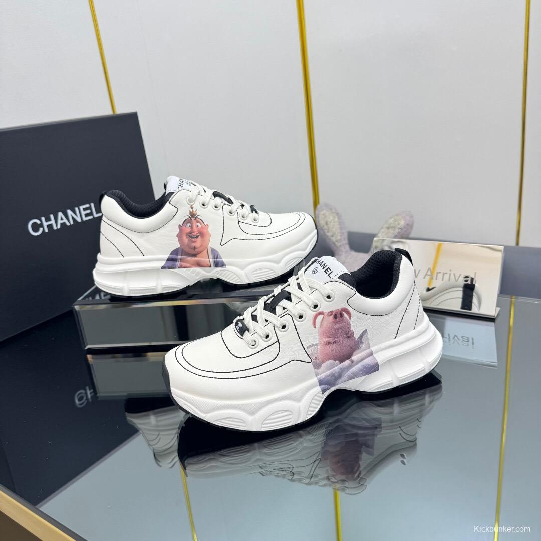 2025 Women Chanel White Leather Sneakers