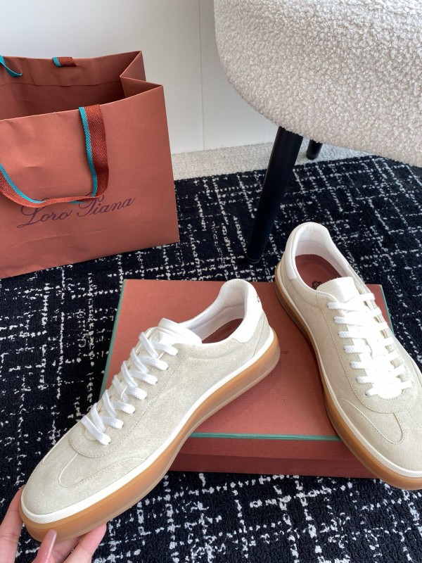 2024 Unisex Loro Piana Beige White Leather Suede Casual Shoes MJ00320