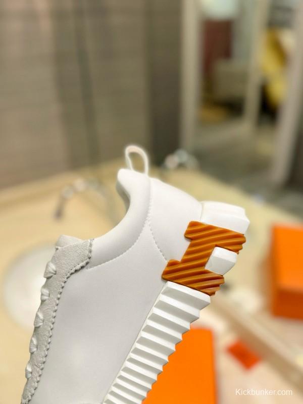 2024 Unisex Hermès White Imported Calf Leather Rain Cloth Casual Sneakers MJ00320