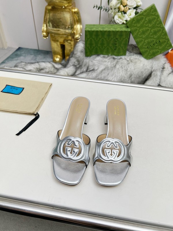 2025 Gucci Silver Leather Slippers MJ00190