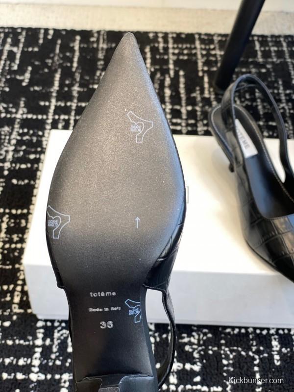 2025 Women Toteme Black Leather Slingback Pointed Toe KFY00290