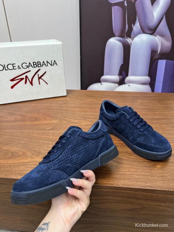 2025 Men Dolce & Gabbana Navy Suede Sneakers LY00280