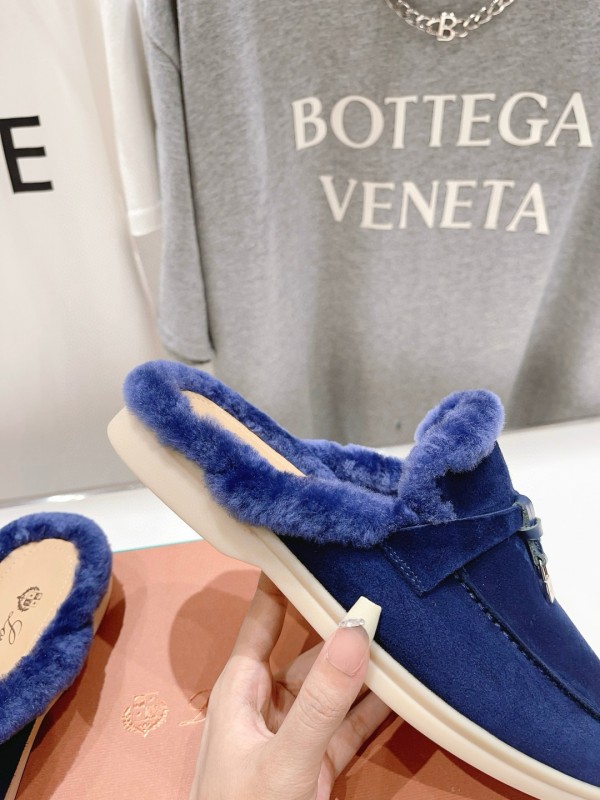 2024 Women Le Parmentier Blue Suede Shearling Loafers