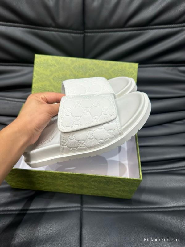 2024 Slippers Gucci White Leather Slippers MJ00200