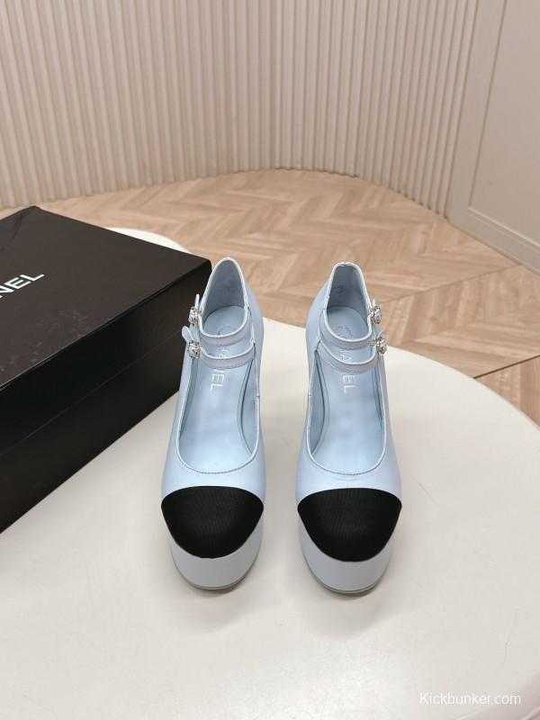 2025 Women Chanel White Black Leather Platform Mary Jane Shoes