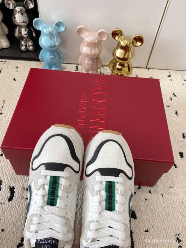 2025 Unisex Valentino White Green Leather Silk Sneakers LY00340