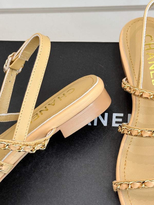 2025 Women Chanel Beige Leather Sandals KFY00270
