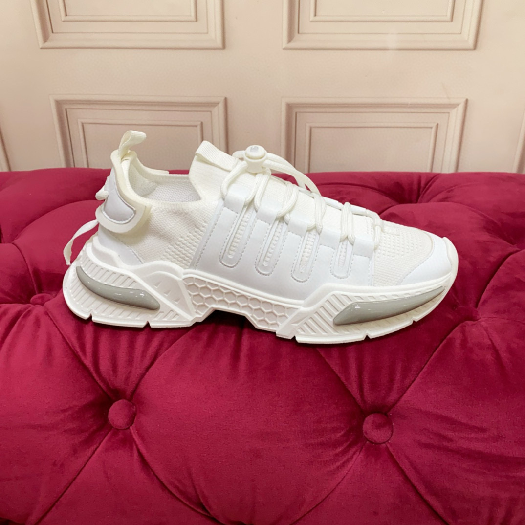 2024 Unisex Dolce & Gabbana White Knit Leather Sneakers MJ00340