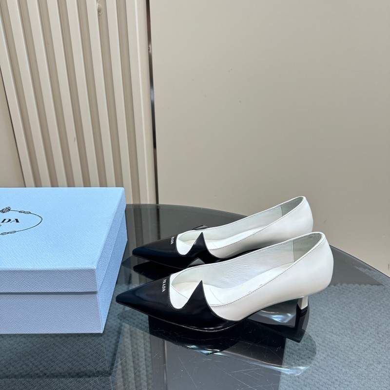 2025 Women Prada Black White Leather Heels KFY00310