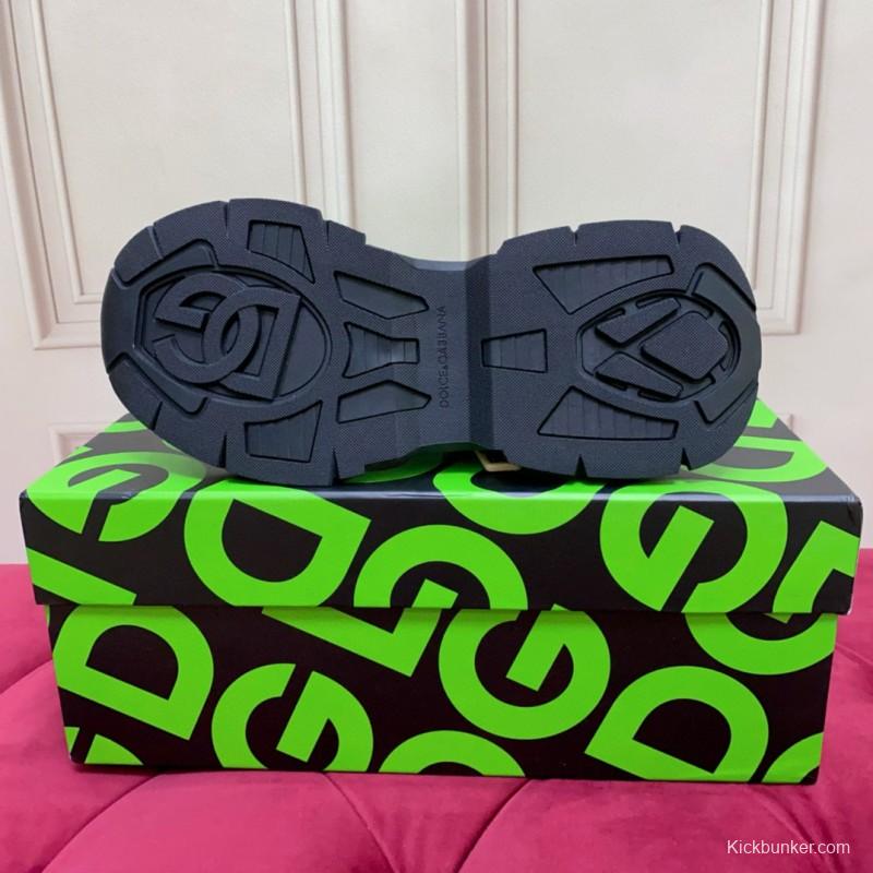 2024 Unisex Dolce & Gabbana Black Beige Wool Leather Sneakers MJ00340