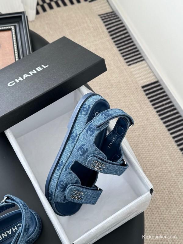 2025 Women Chanel Blue Denim Sandals LY00320
