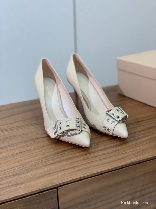 2025 Women Gianvito Rossi Cream Leather Pumps Buckle KFY00300