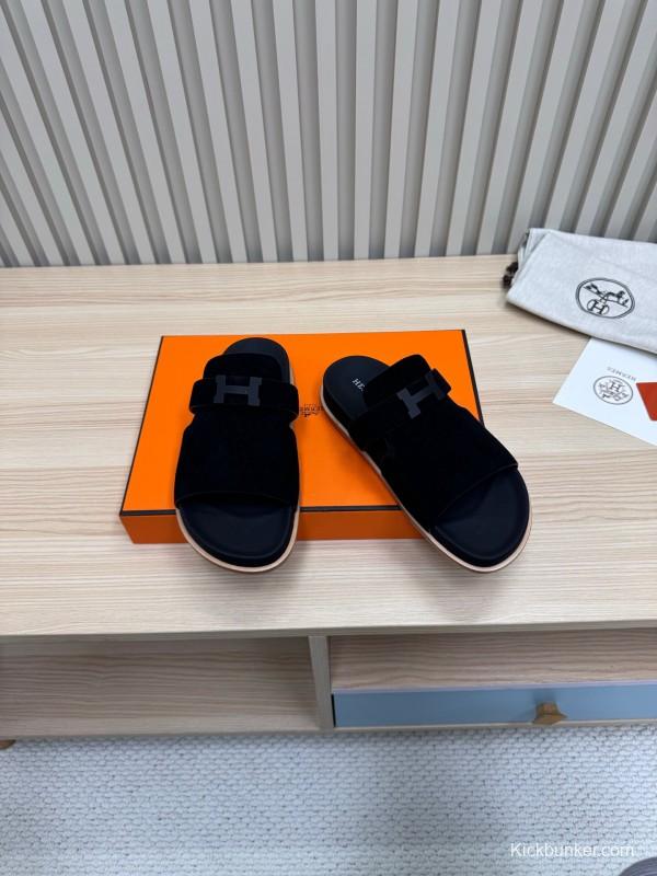 2025 Slippers Hermès Black Suede Sandals