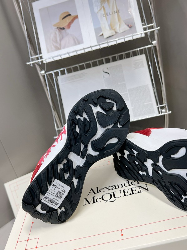 2024 Unisex Alexander McQueen White Red Leather Suede Sneakers MJ00370